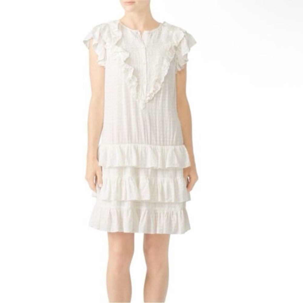 La Vie Rebecca Taylor Check Prairie Dress White Large NWT
